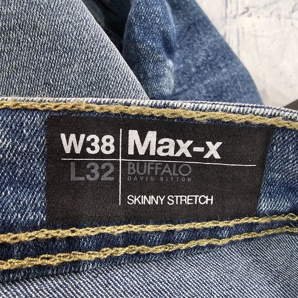 Buffalo David Bitton MENS SIZE 38X32 Max-X Skinny Stretch Jeans Faded Blue Denim - Picture 12 of 15